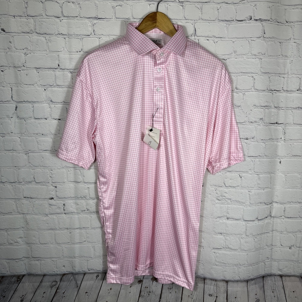 NEW Collars & Co Dress Collar Polo Shirt XL Large Pink Gingham Semi Spread